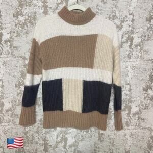 Peserico Color Block Alpaca Blend Mock Neck Sweater in Neutrals